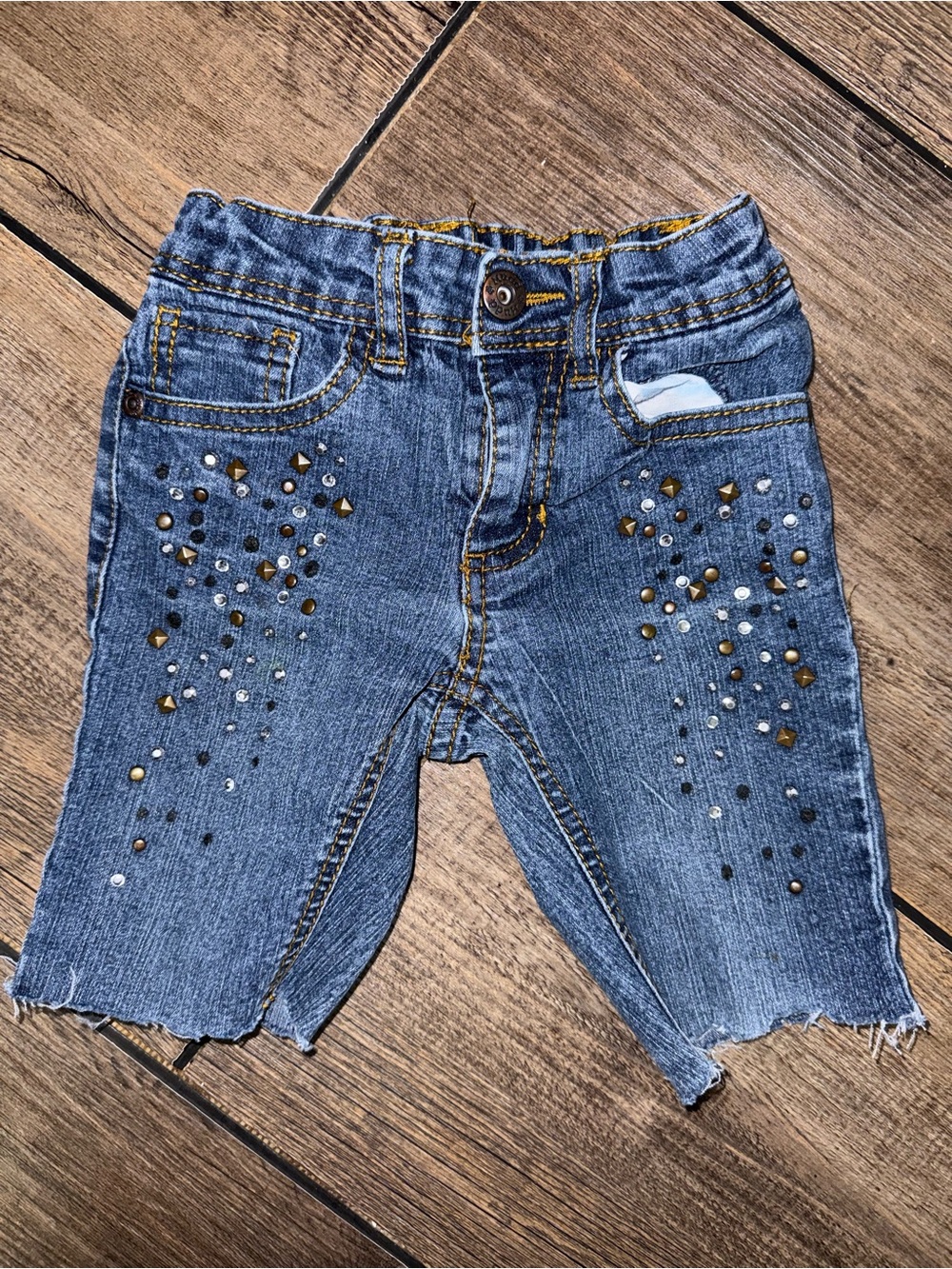 6 Girls Blue Embellished Denim Shorts